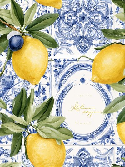 Lemon Tile Botanical Print. poster