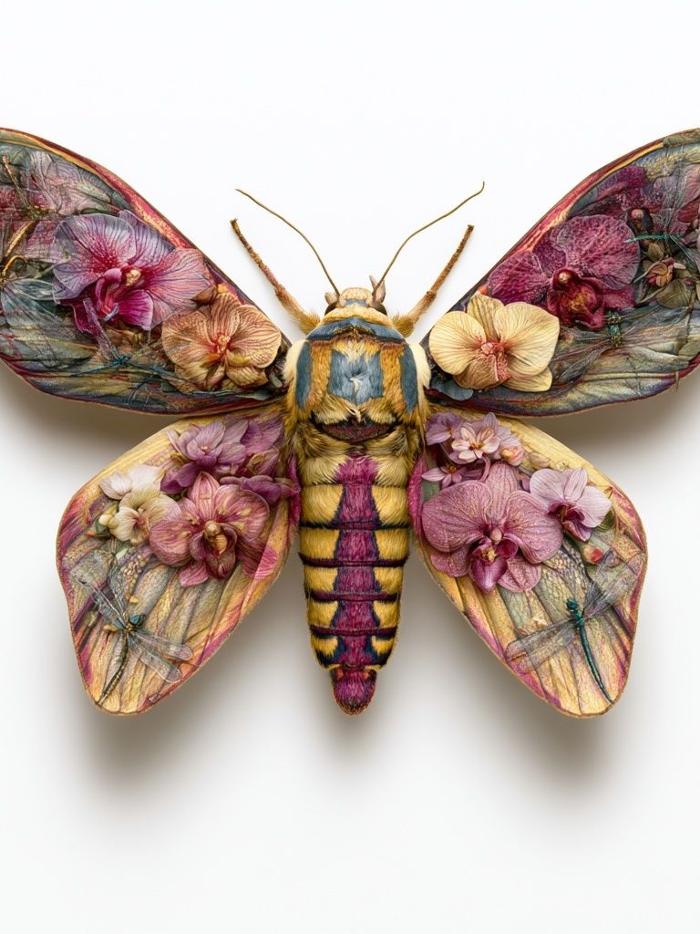 Floral Moth Illustration Print. poster — botanical art