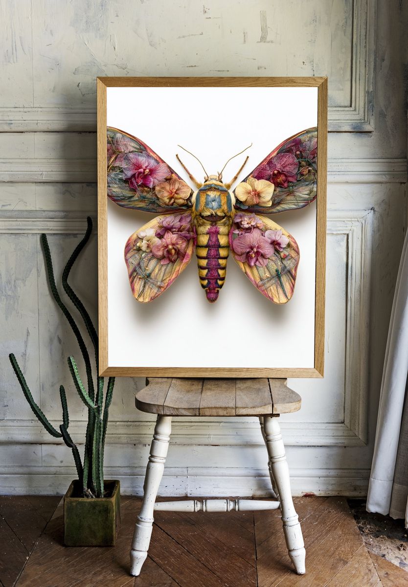 Floral Moth Illustration Print. room preview