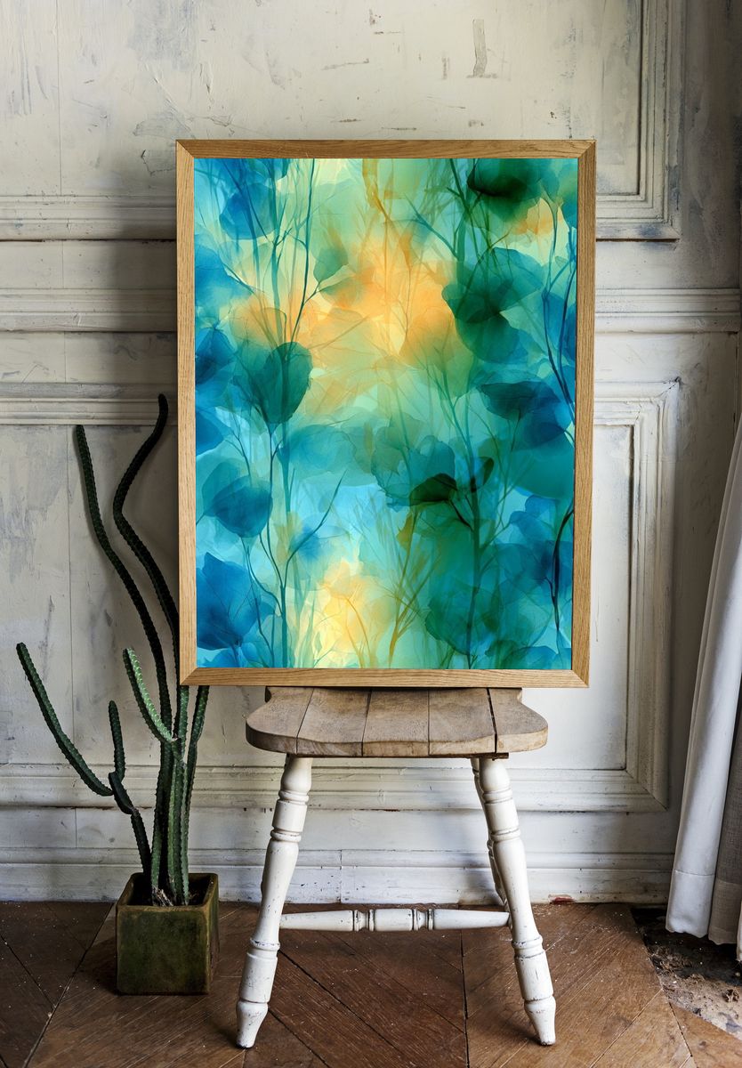 Blue Botanical Canopy Print. — room view 1