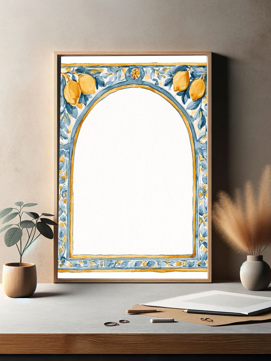 Lemon Floral Arch Frame Print. — room view 2