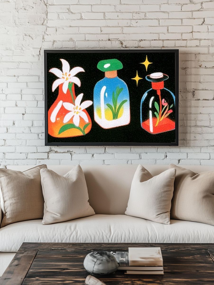 Botanical Bottles Illustration Poster. — room view 1