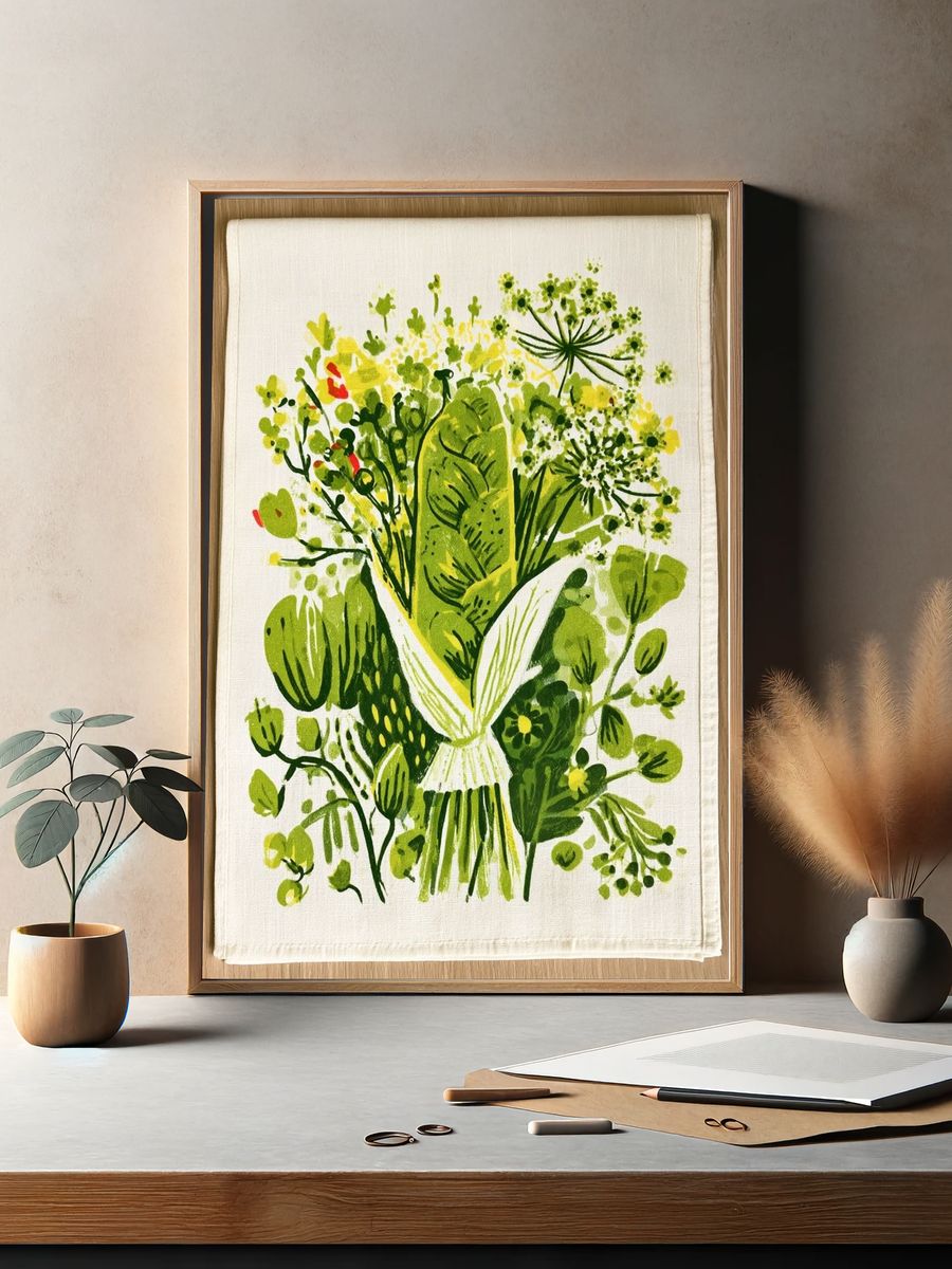 Green Botanical Bouquet Print. — room view 2
