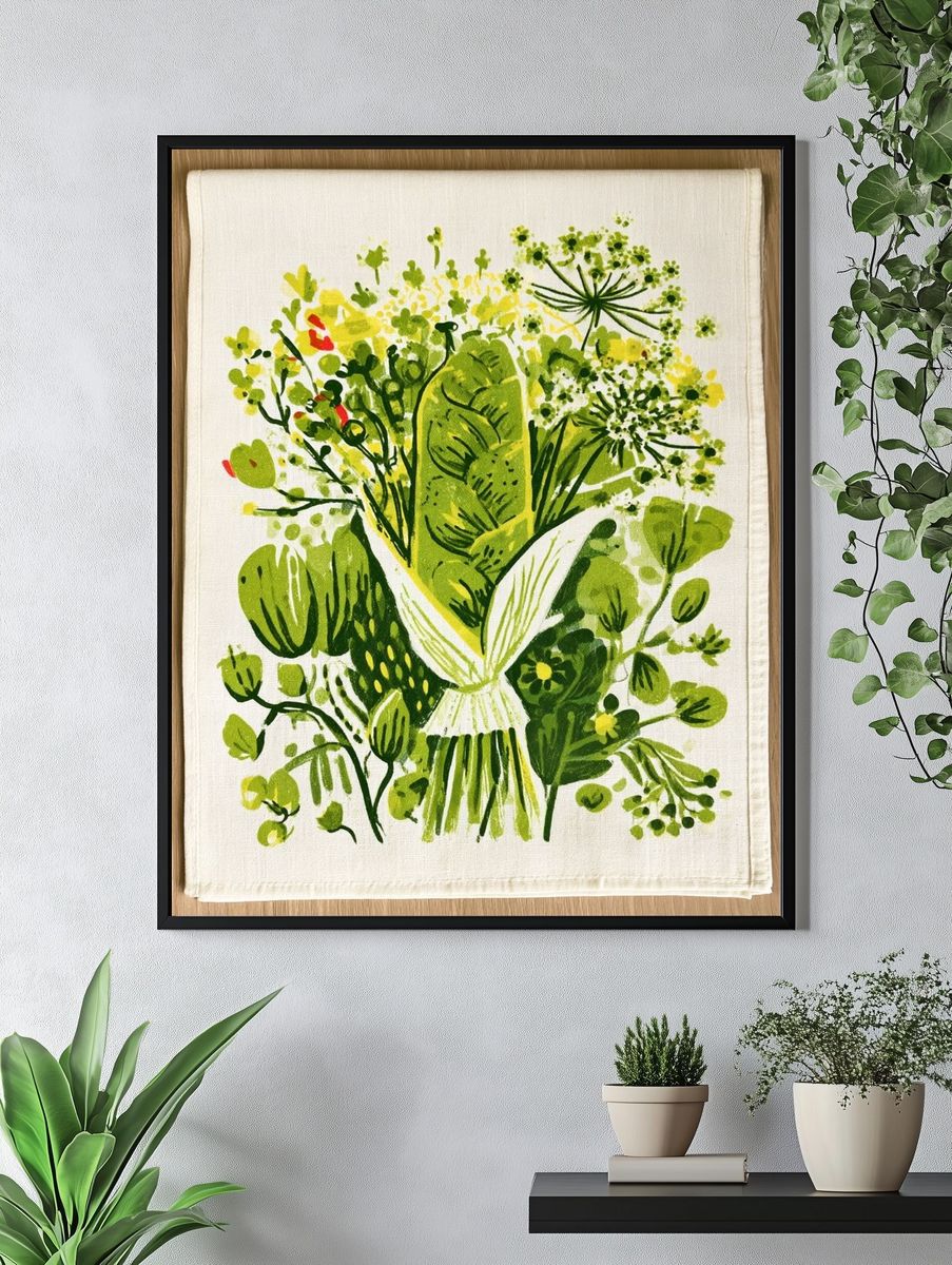 Green Botanical Bouquet Print. — room view 4