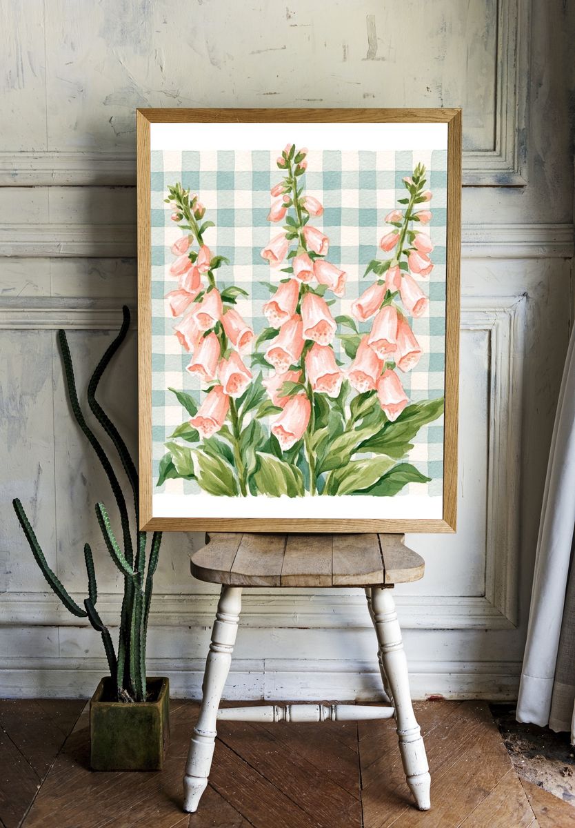 Foxglove Watercolor Botanical Poster. room preview