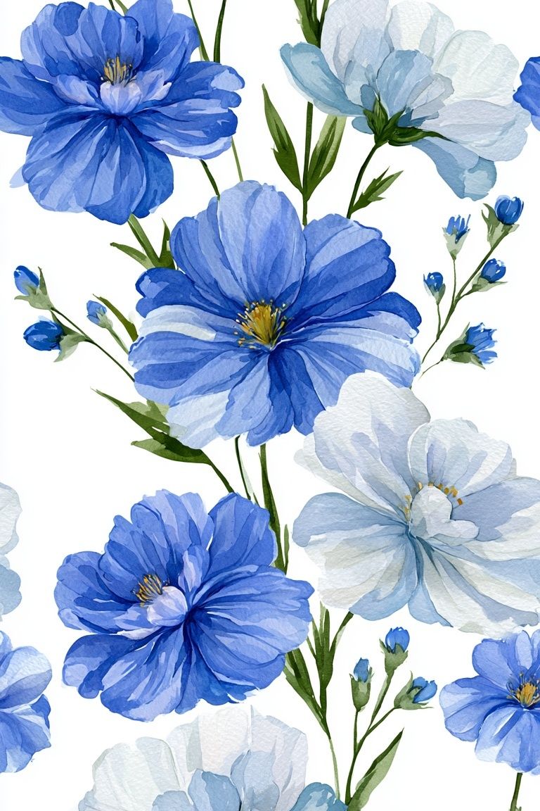 Blue Wildflower Watercolor Poster. poster detail