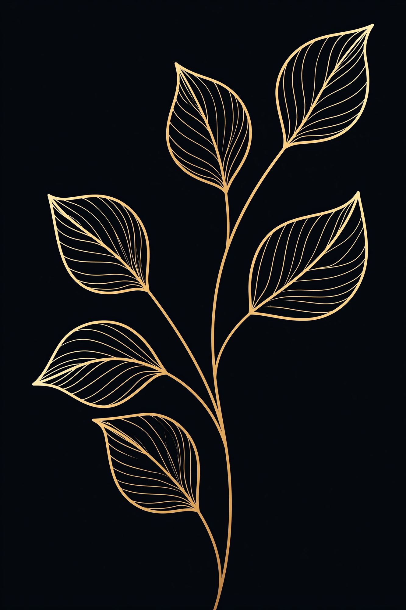 Golden Leaf Line Art Print. poster — botanical art