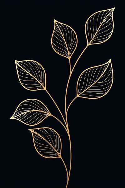 Golden Leaf Line Art Print.