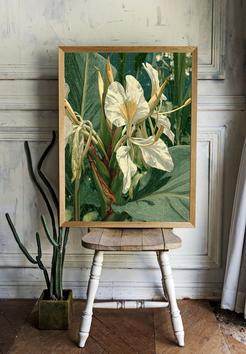 White Iris Botanical Print. room preview