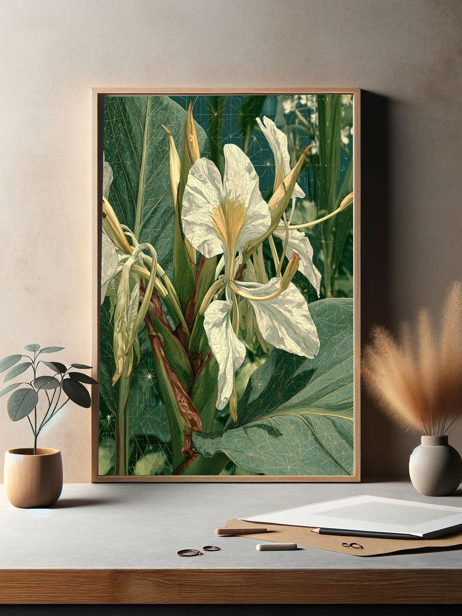 White Iris Botanical Print. — room view 2