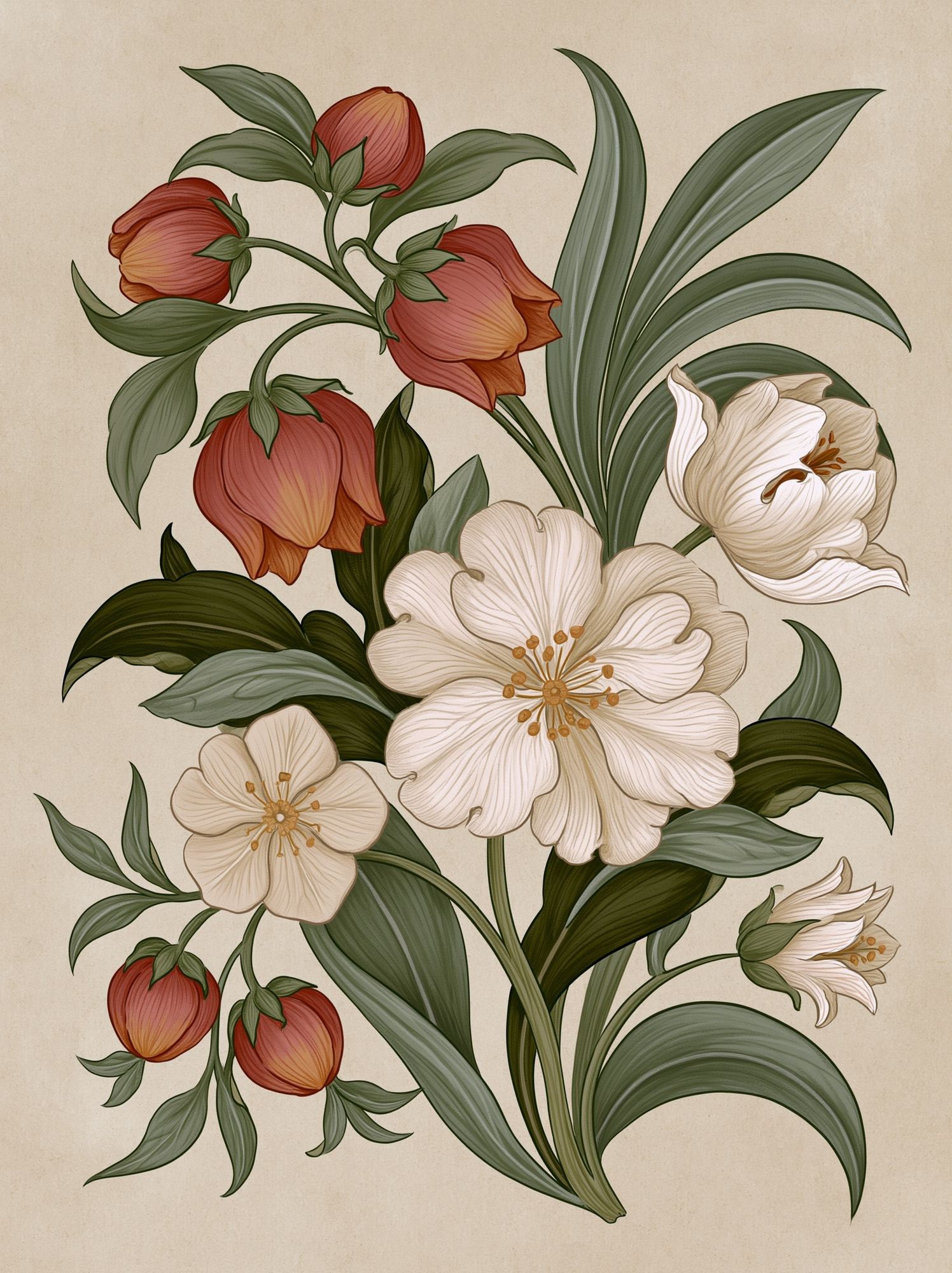 Vintage Tulip Floral Print. poster detail