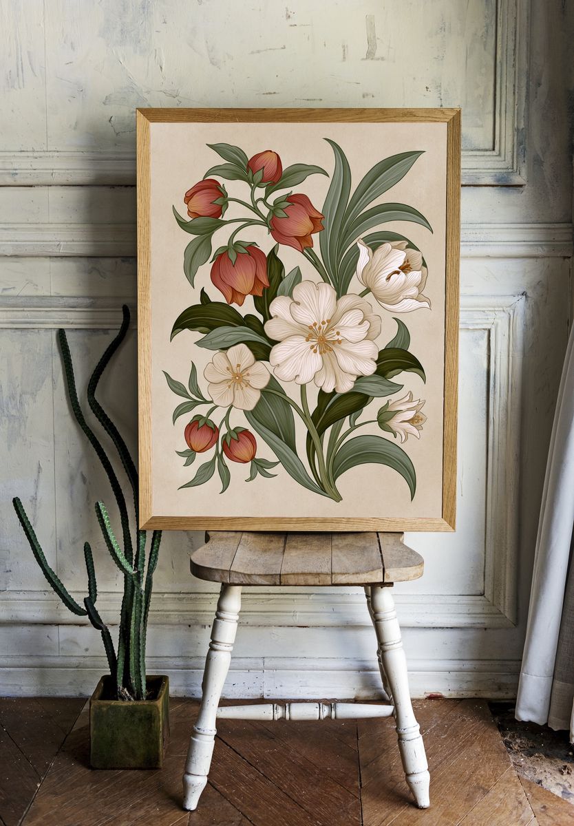 Vintage Tulip Floral Print. — room view 1