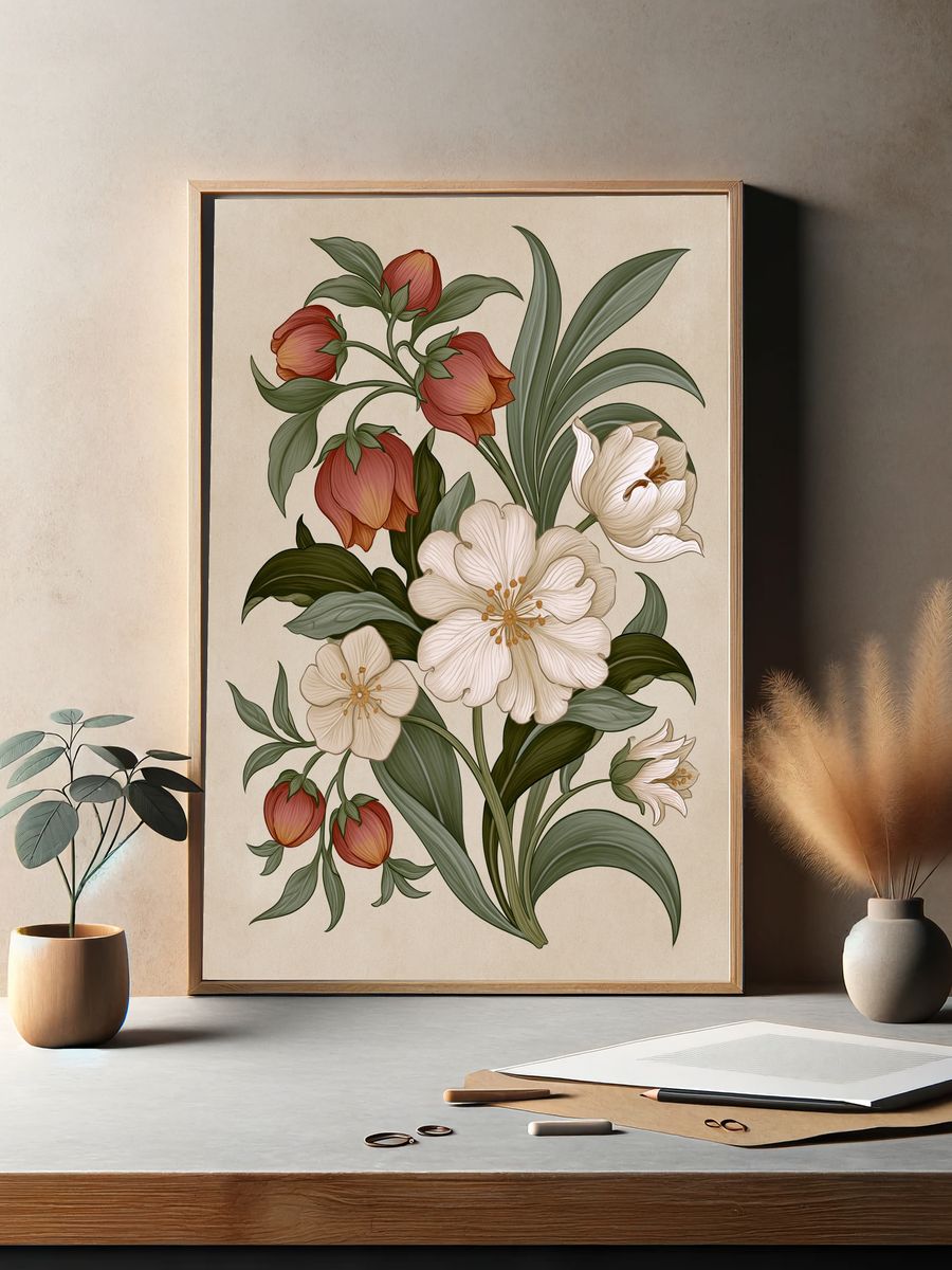 Vintage Tulip Floral Print. — room view 2