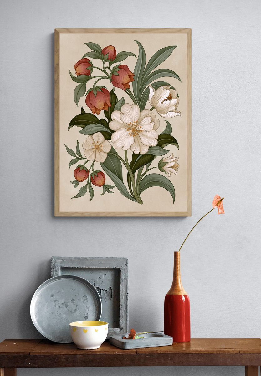 Vintage Tulip Floral Print. — room view 3