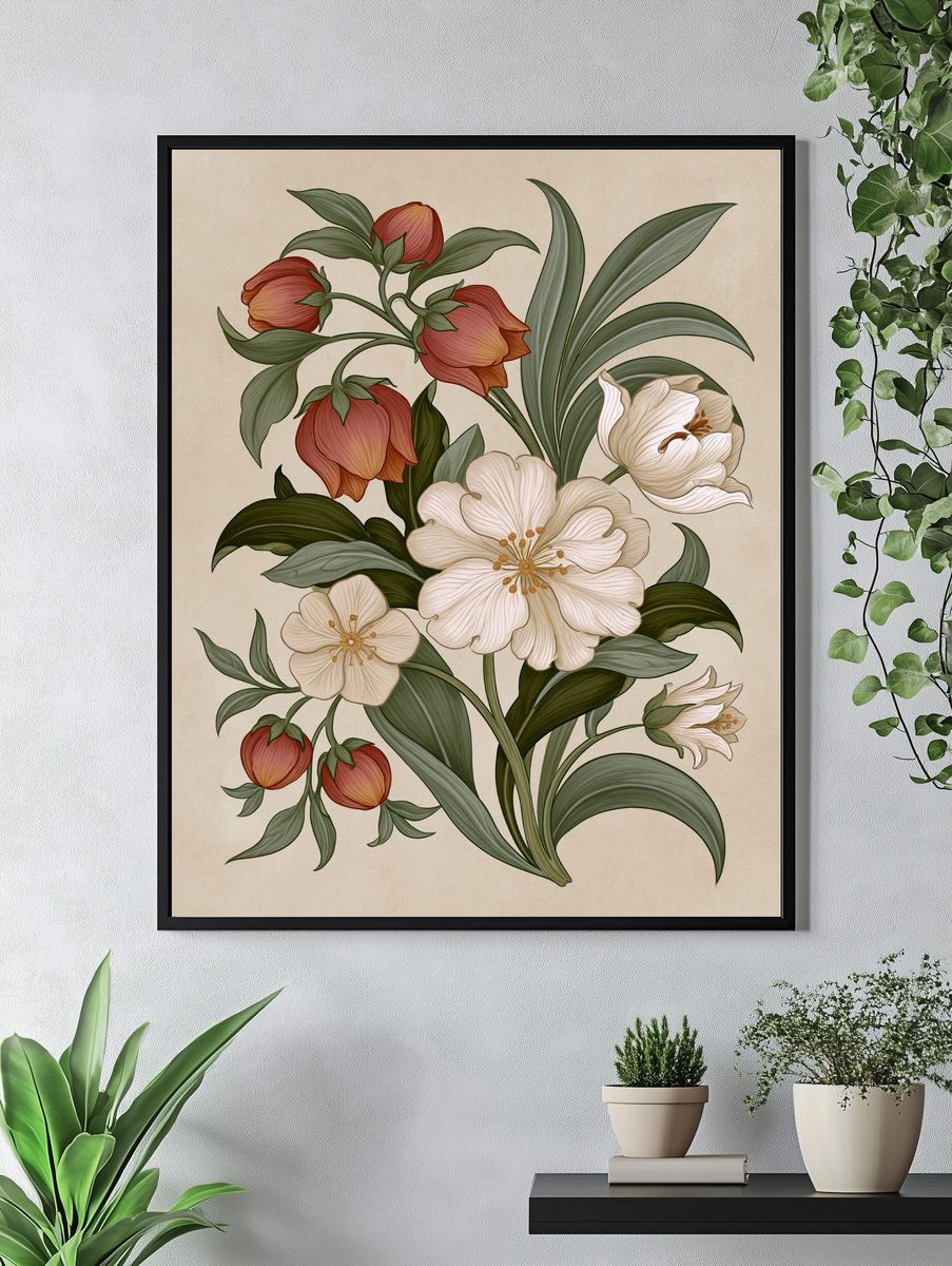 Vintage Tulip Floral Print. — room view 4