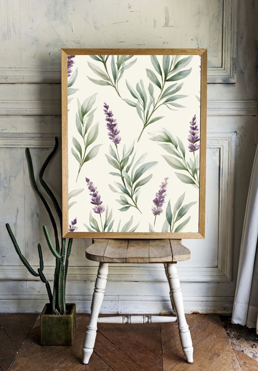 Lavender Eucalyptus Watercolor Print. — room view 1