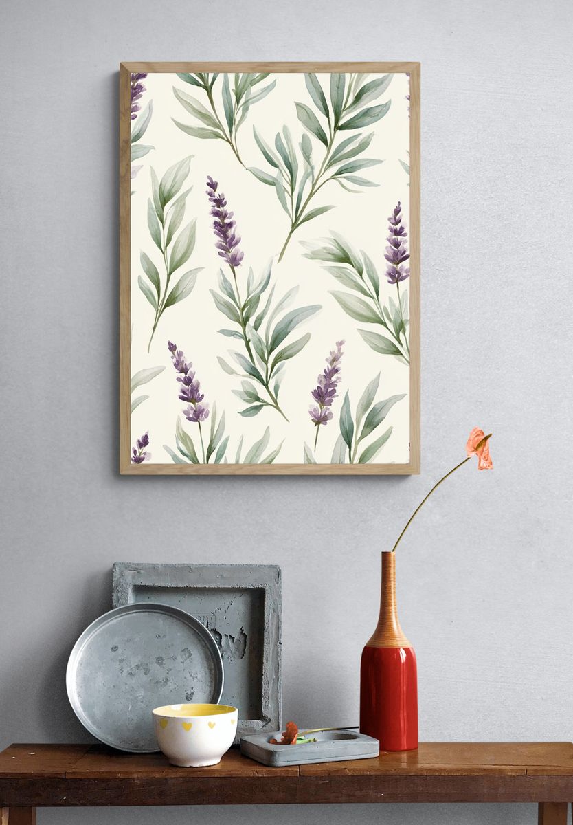 Lavender Eucalyptus Watercolor Print. — room view 3