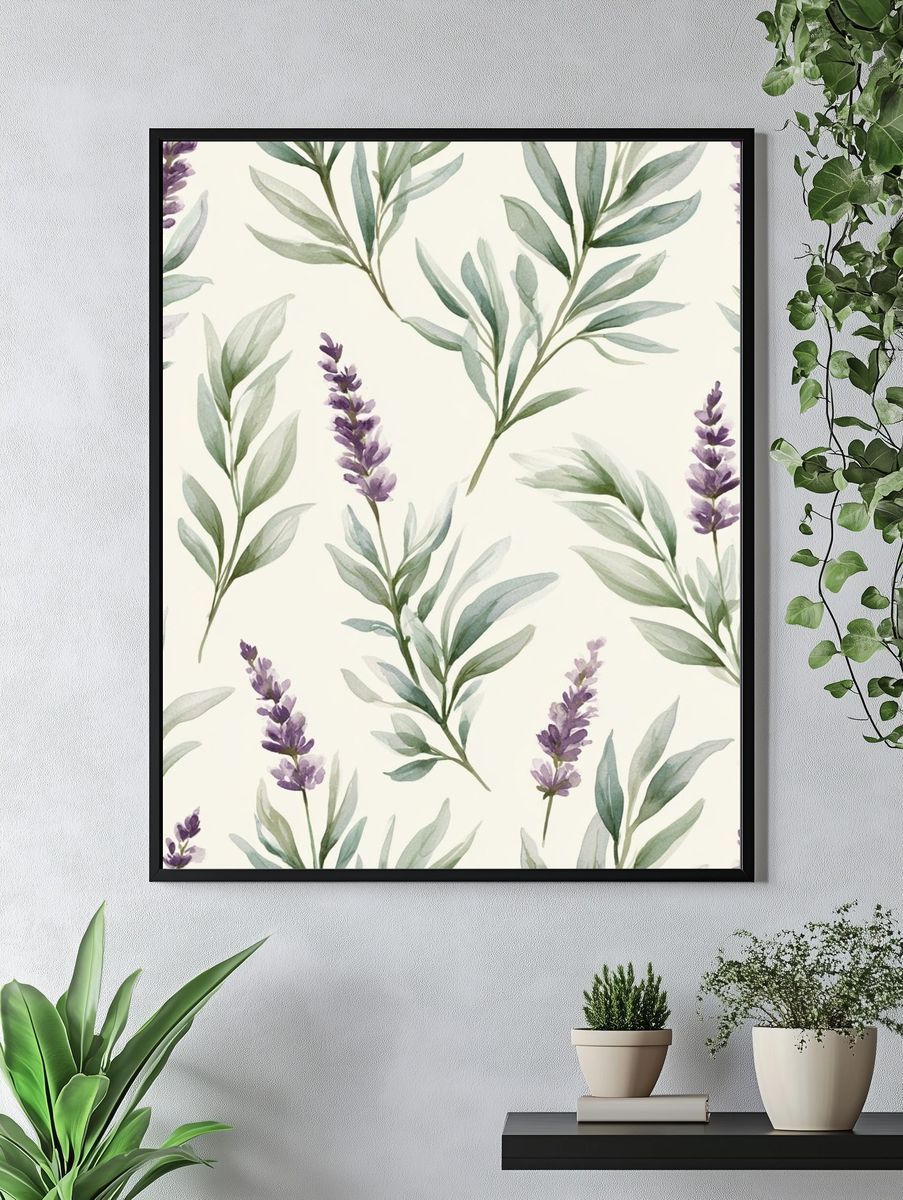 Lavender Eucalyptus Watercolor Print. — room view 4