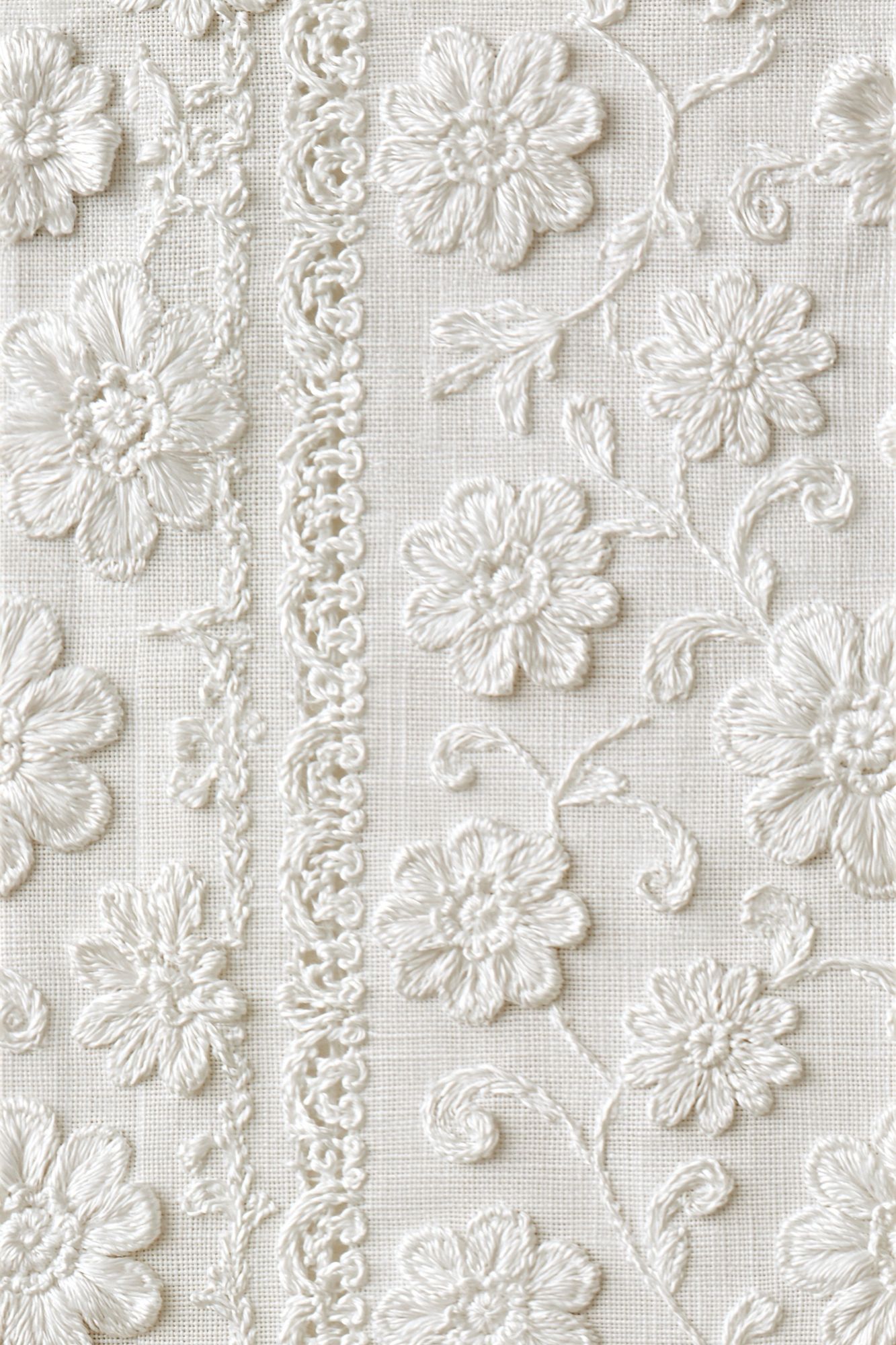 Cream Embroidered Floral Texture Print. poster detail