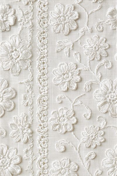 Cream Embroidered Floral Texture Print. poster