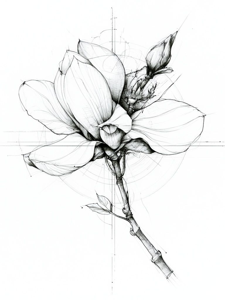 Botanical Magnolia Line Art Poster. poster detail