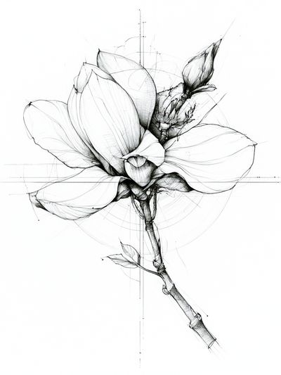 Botanical Magnolia Line Art Poster. poster