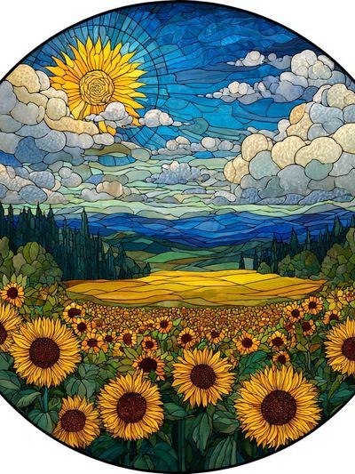 Sunflower Meadow Stained Glass Poster. poster print