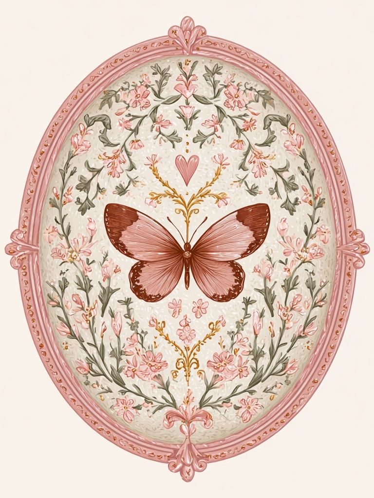 Butterfly Floral Oval Print. poster — botanical art