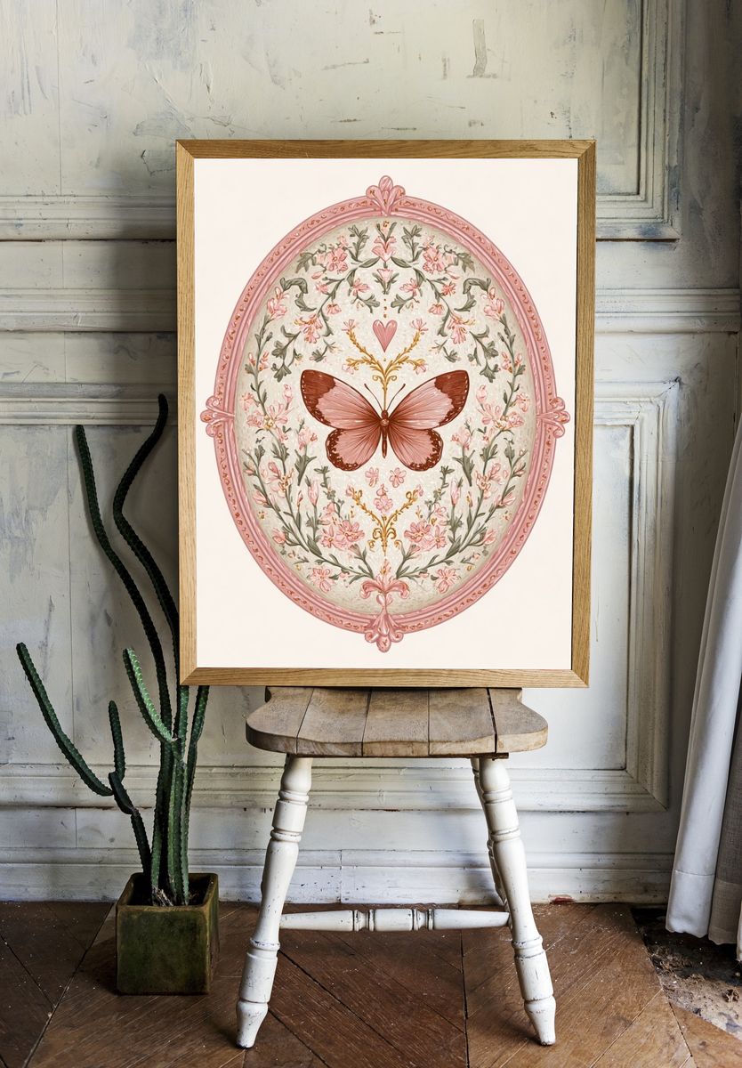 Butterfly Floral Oval Print. room preview