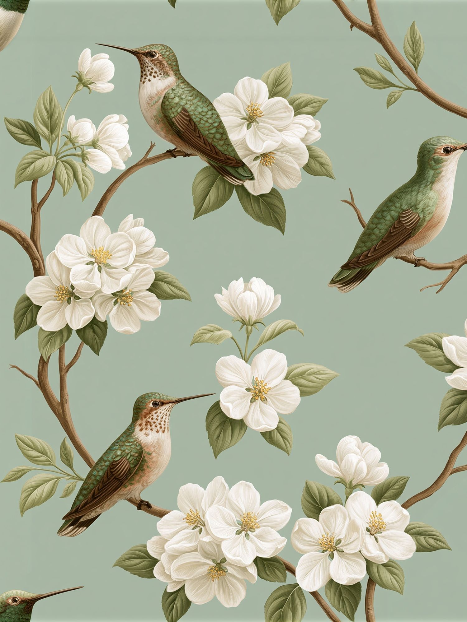 Hummingbird Blossom Pattern Print. poster — botanical art