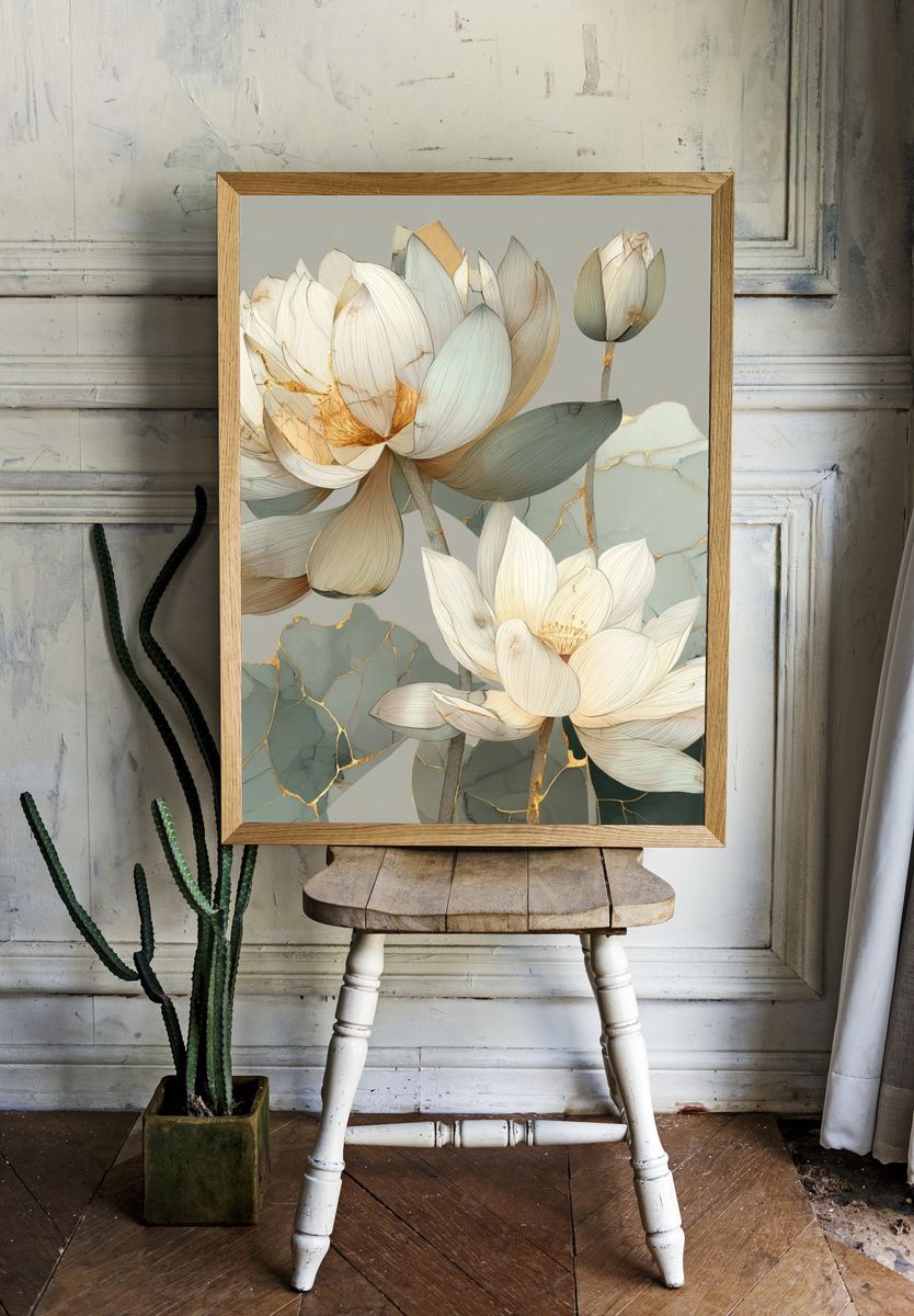 Lotus Bloom Botanical Print room preview