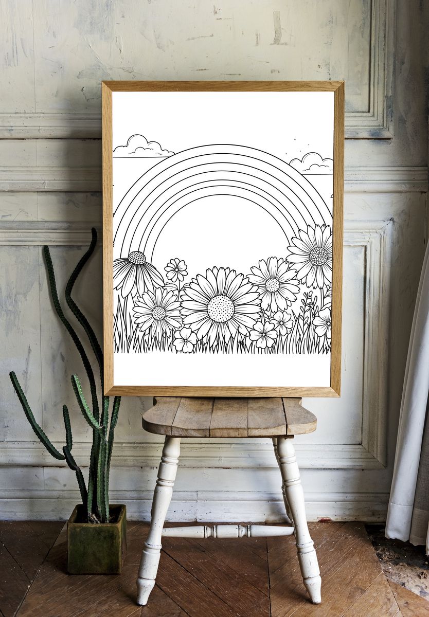 Rainbow Meadow Coloring Poster. — room view 1