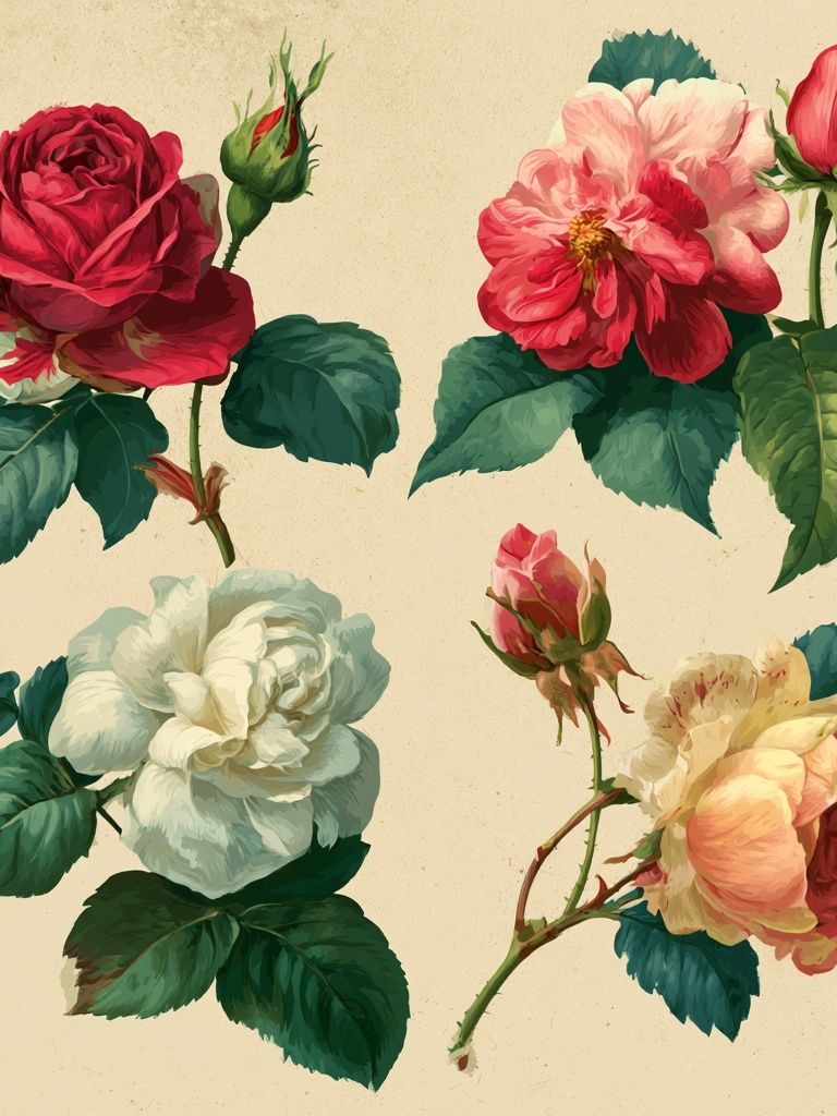 Vintage Roses Botanical Print. poster detail