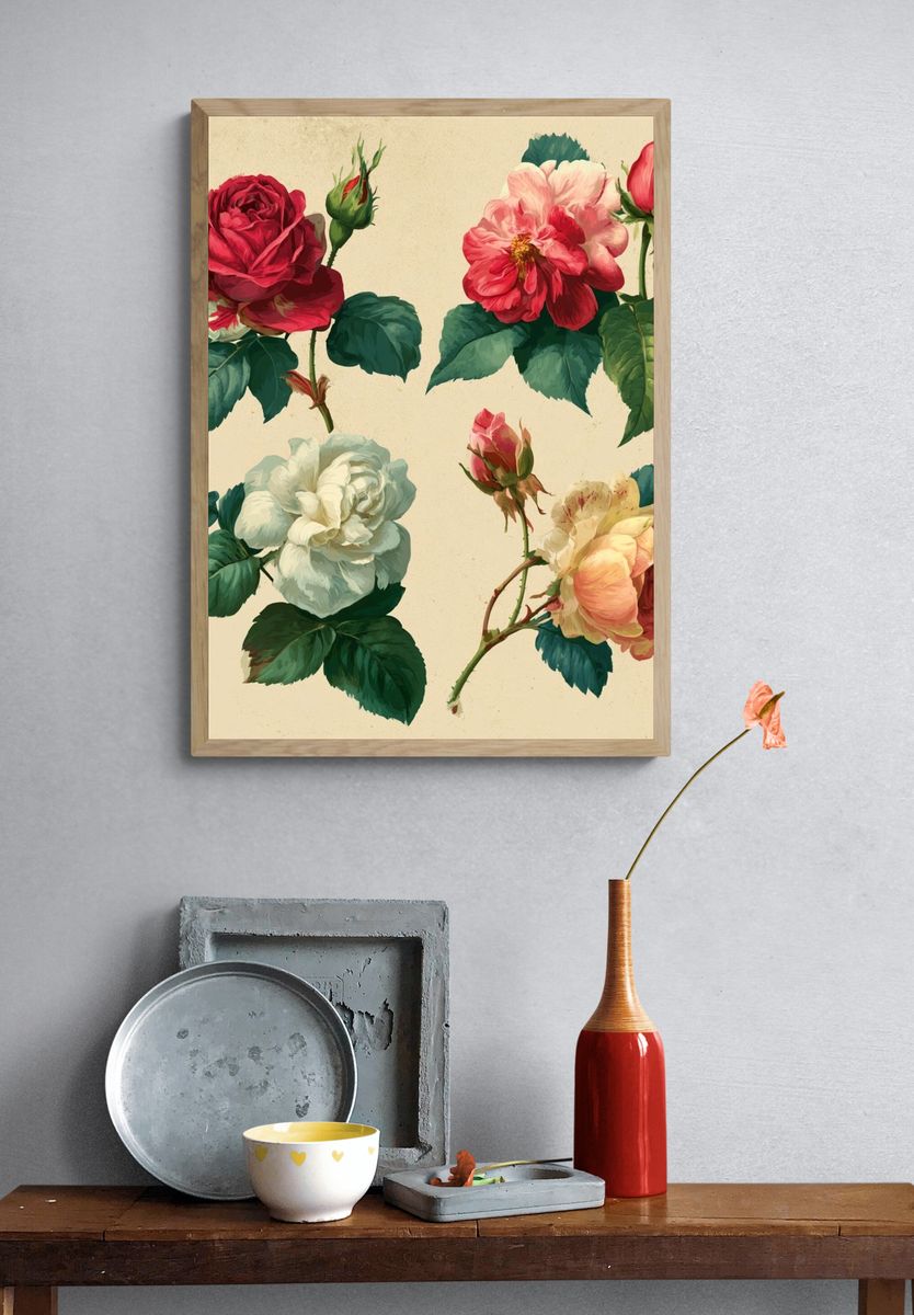 Vintage Roses Botanical Print. — room view 3