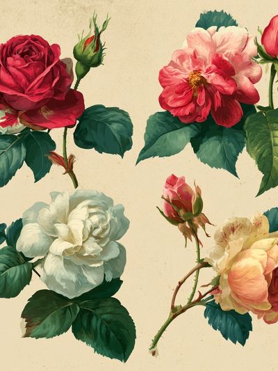 Vintage Roses Botanical Print.