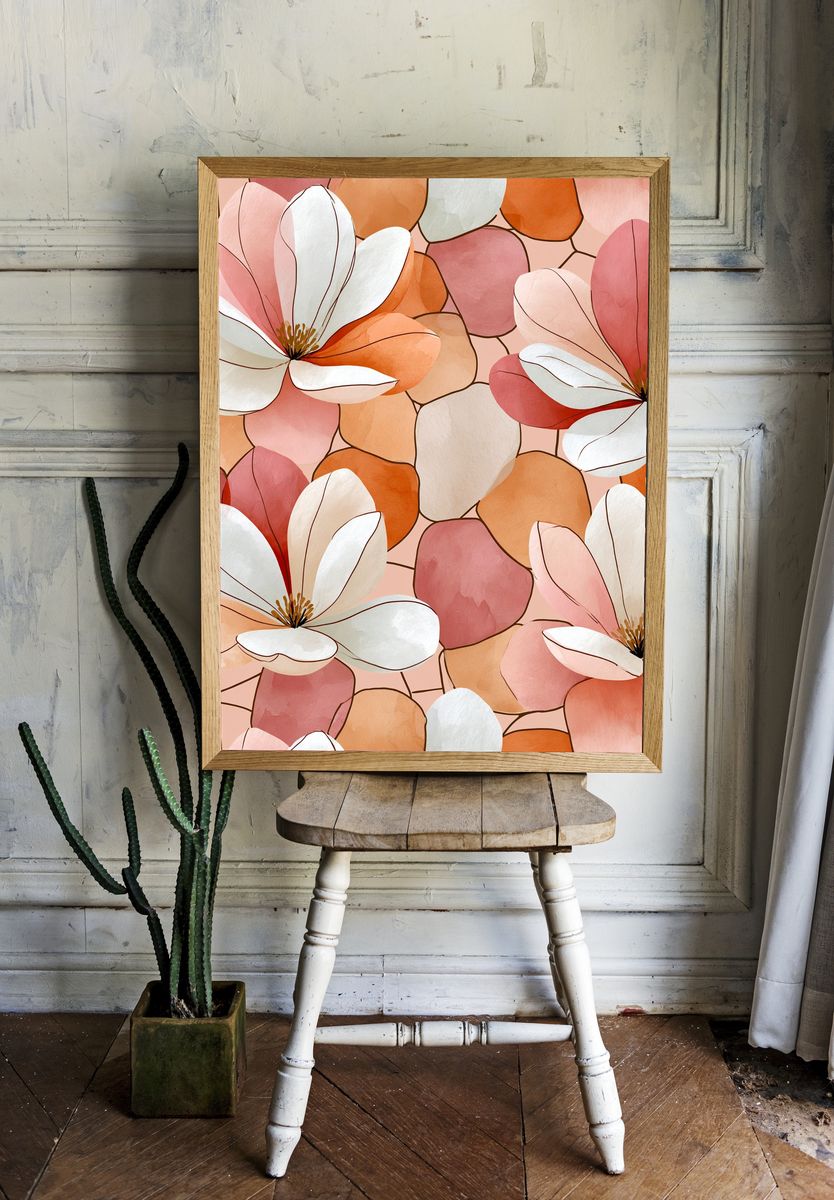 Blush Magnolia Bloom Botanical Print. — room view 1