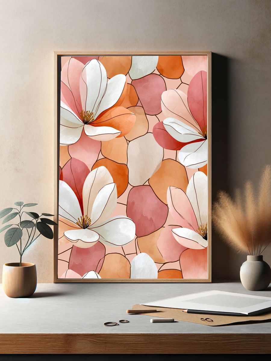 Blush Magnolia Bloom Botanical Print. — room view 2