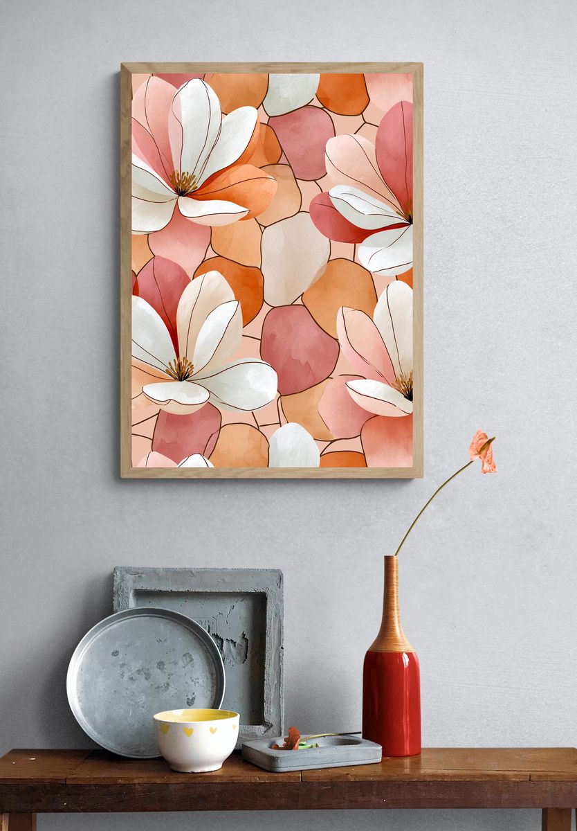 Blush Magnolia Bloom Botanical Print. — room view 3