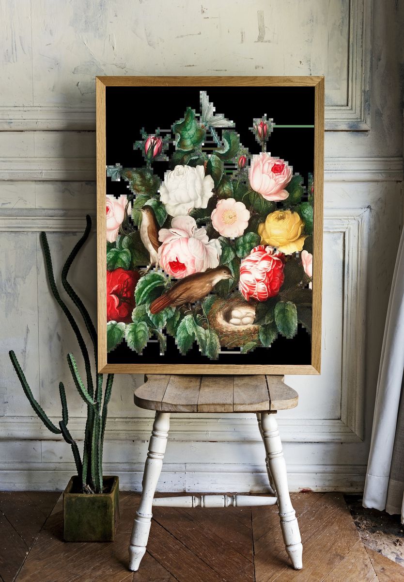 Tropical Floral Leaves Illustration Poster. — room view 1