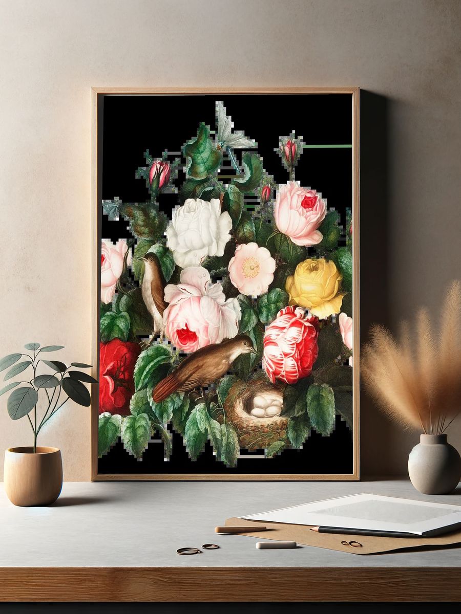 Tropical Floral Leaves Illustration Poster. — room view 2