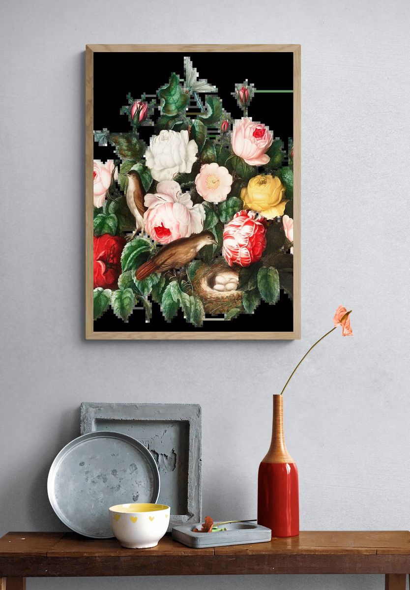 Tropical Floral Leaves Illustration Poster. — room view 3