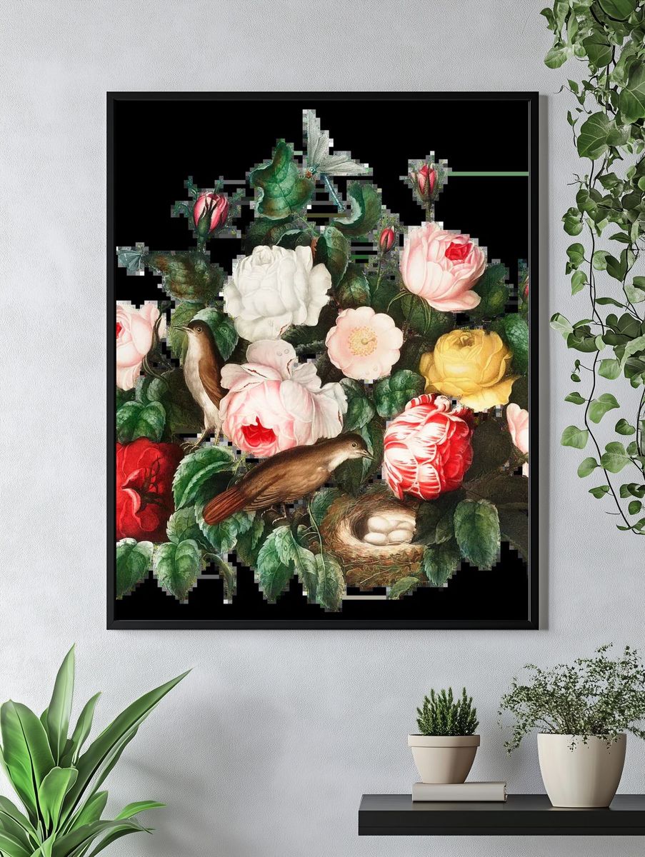 Tropical Floral Leaves Illustration Poster. — room view 4