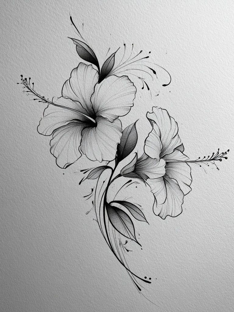 Hibiscus Ink Floral Poster. poster detail