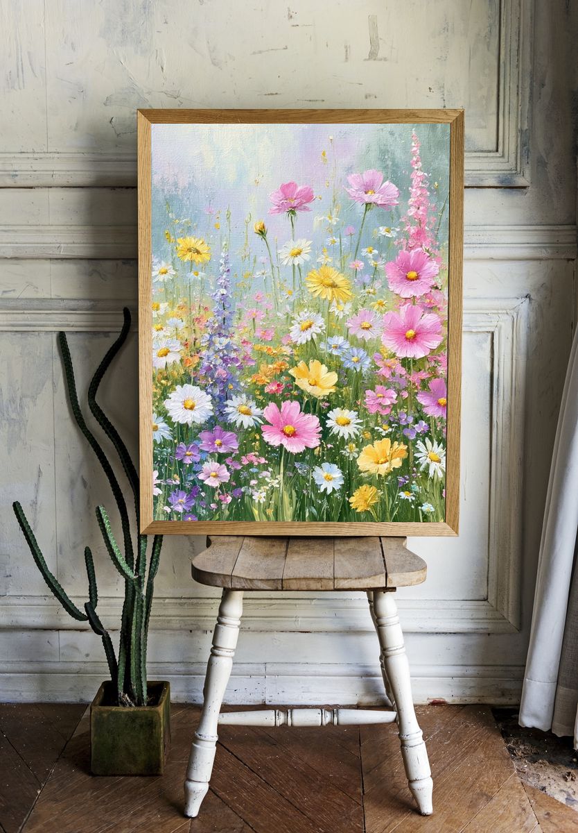 Pastel Wildflower Meadow Print. room preview