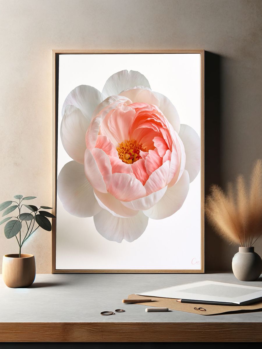 Peony Bloom Botanical Print. — room view 2