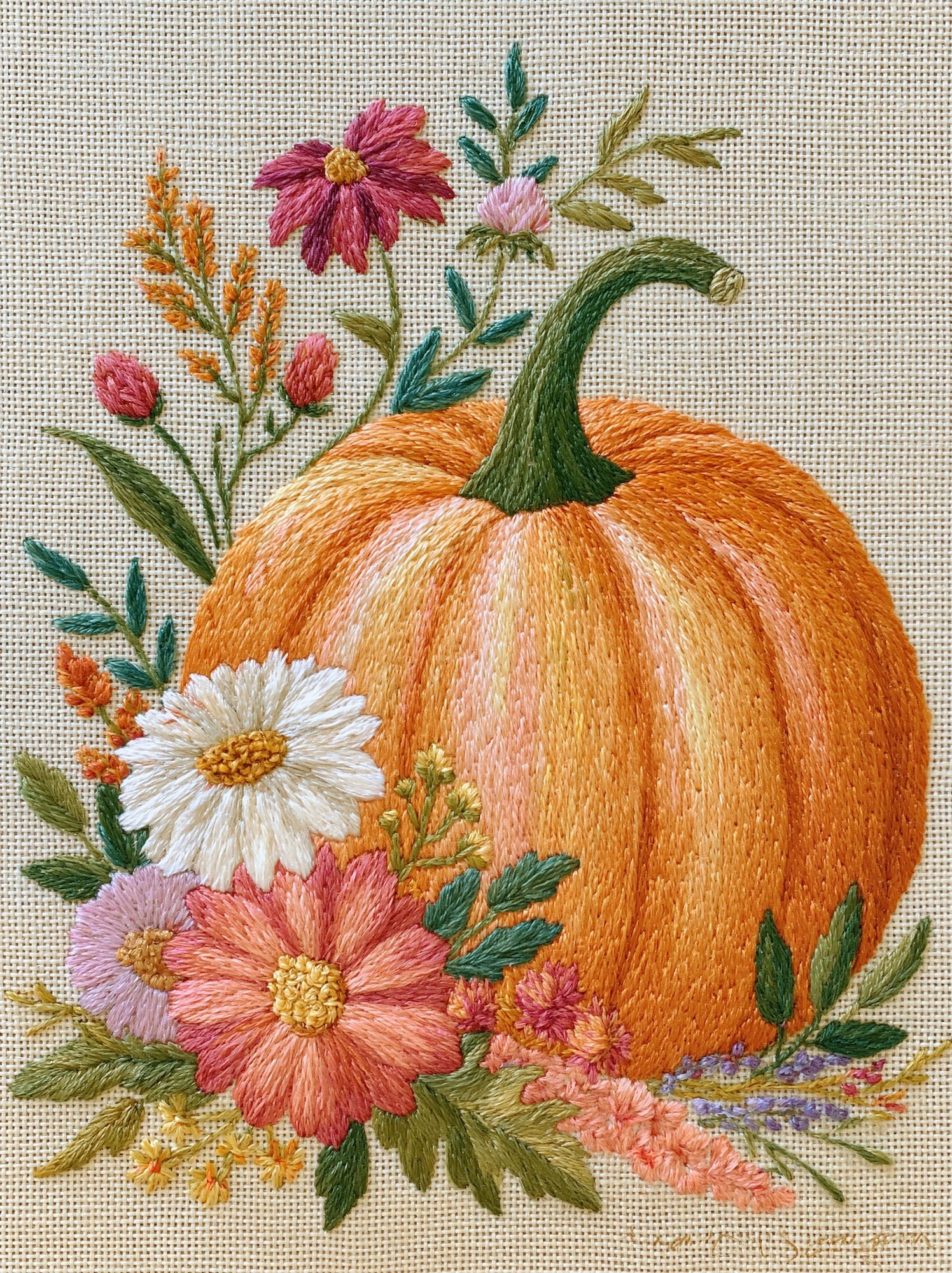 Embroidered Pumpkin Floral Print. poster detail