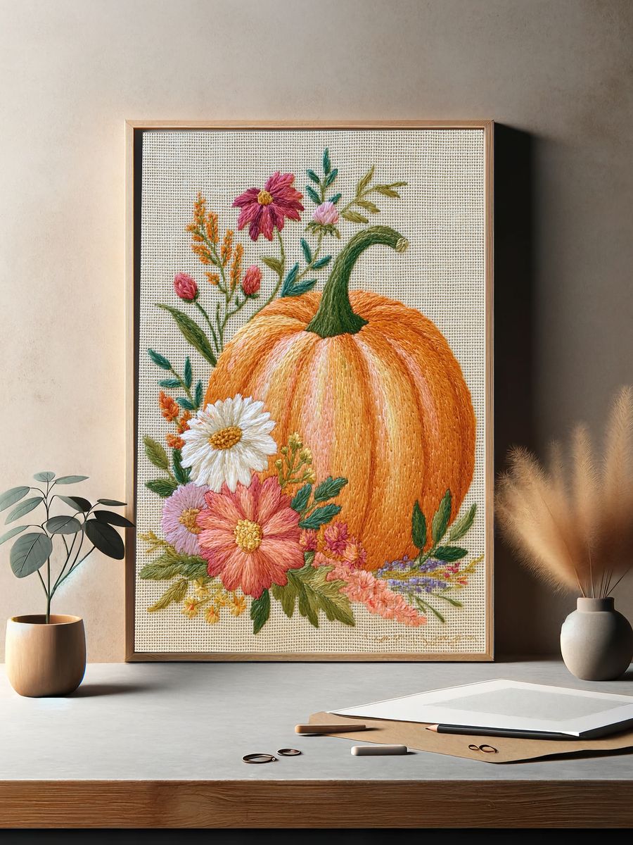 Embroidered Pumpkin Floral Print. — room view 2