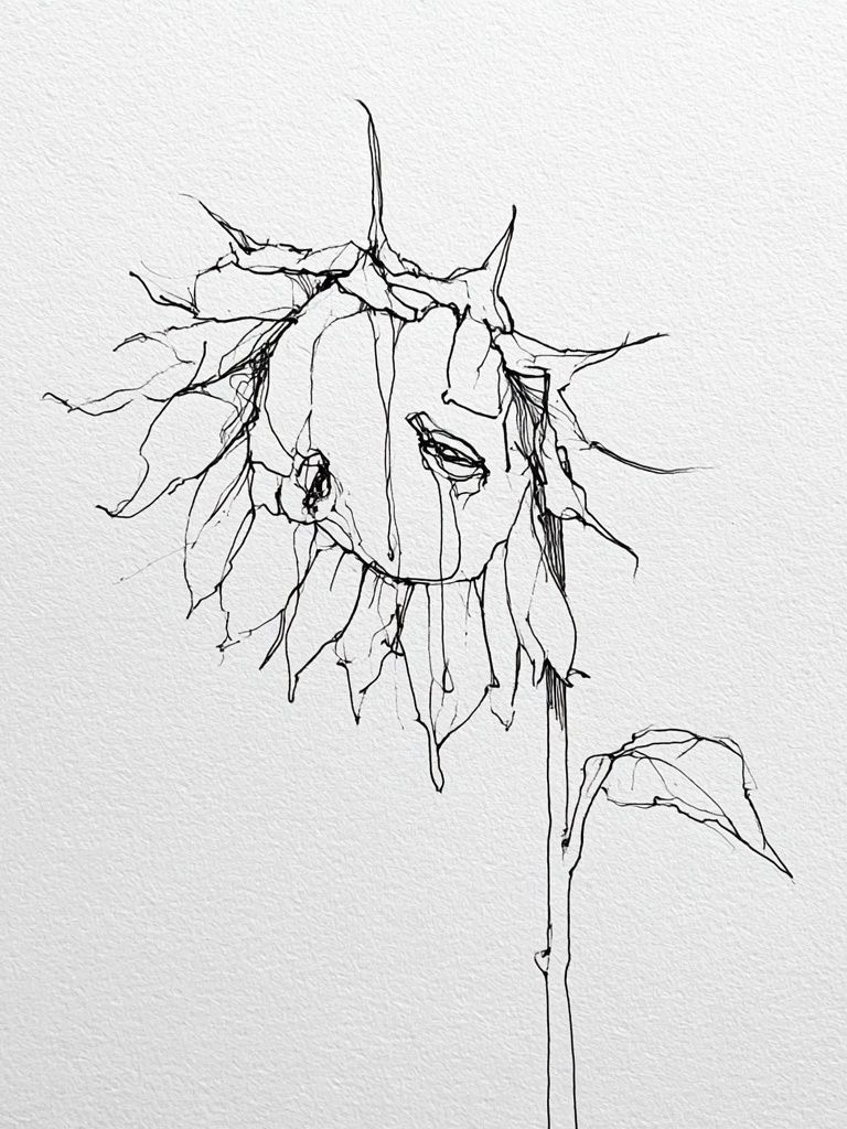 Abstract Sunflower Line Art Poster. poster detail