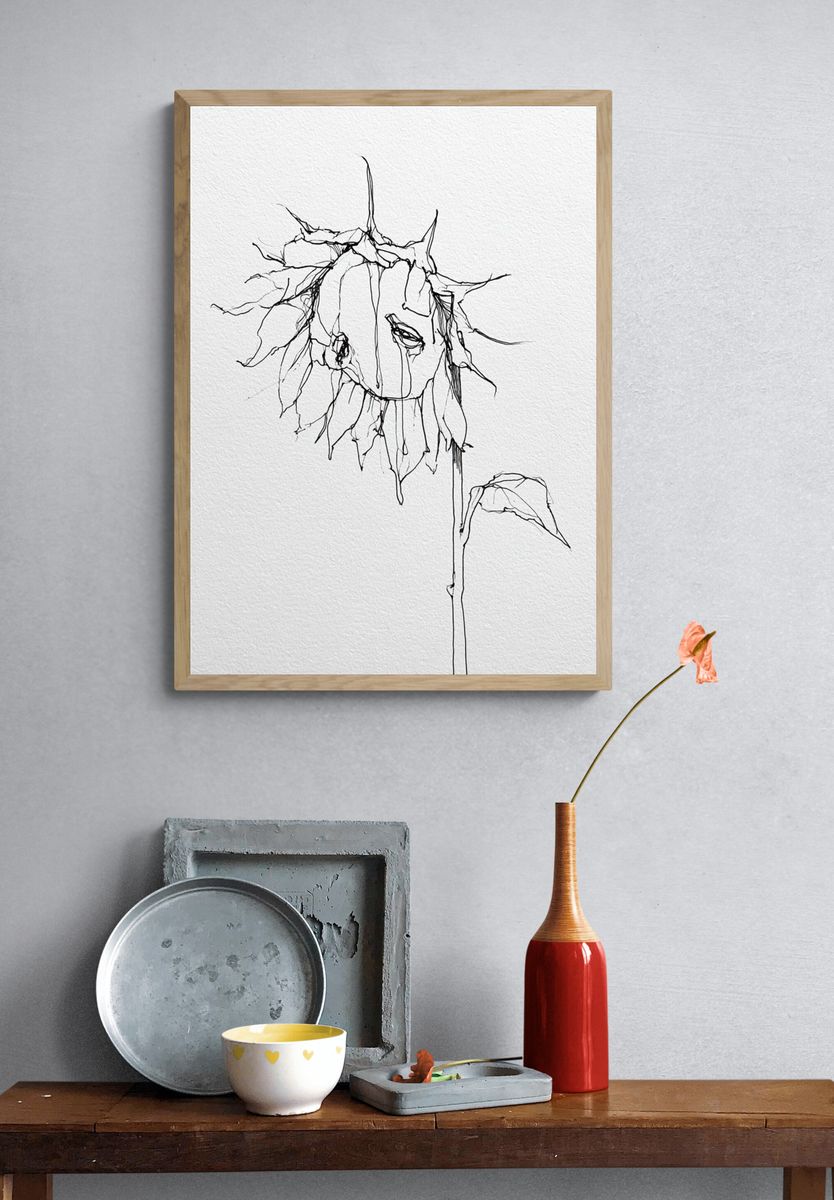 Abstract Sunflower Line Art Poster. — room view 3
