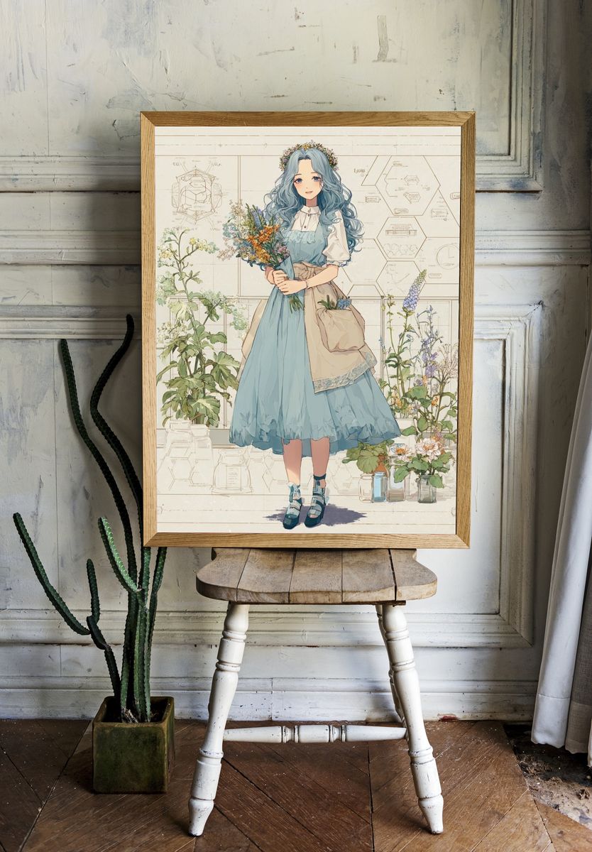 Botanical Girl — Illustration Print. room preview